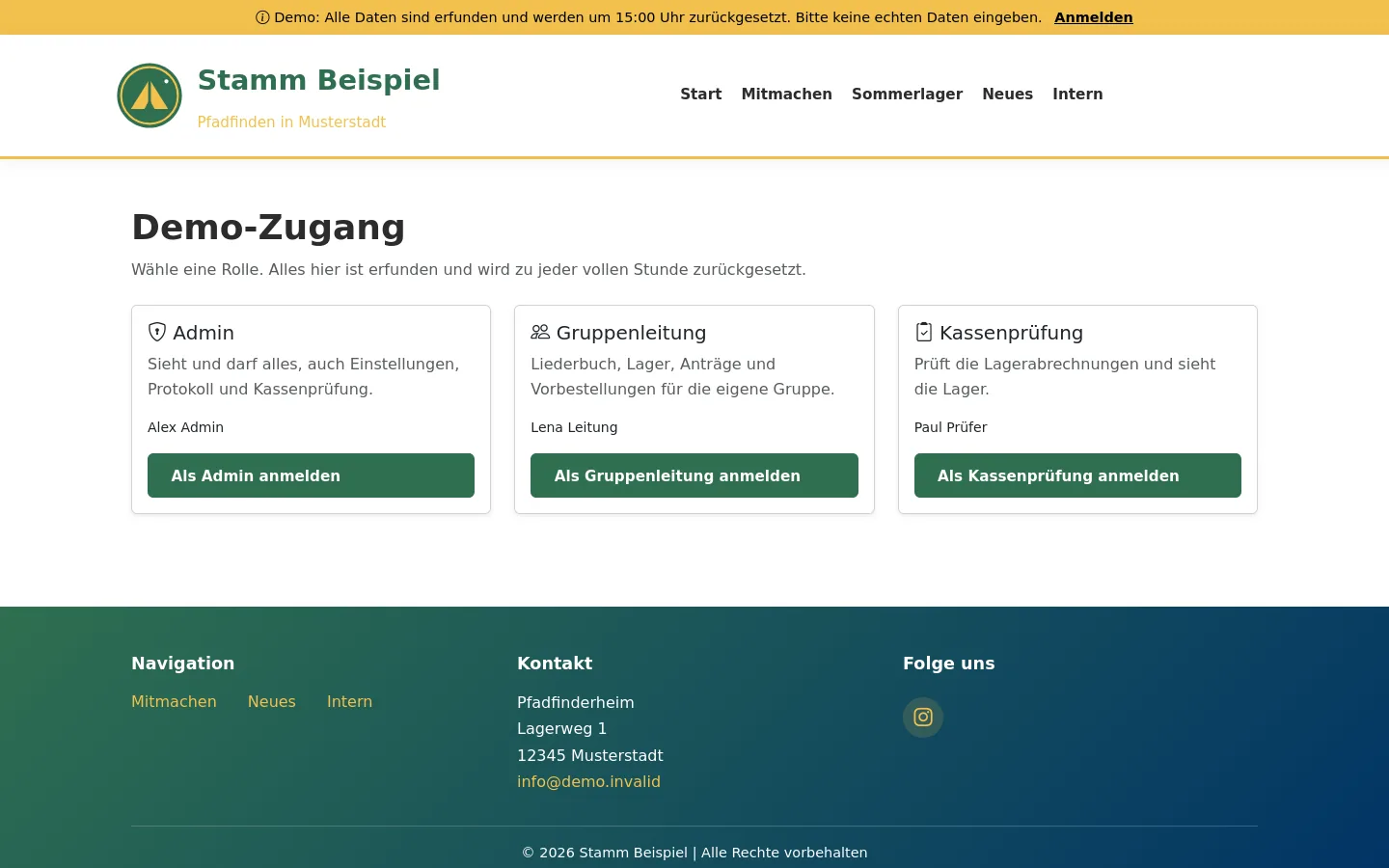 Rollenauswahl der Demo