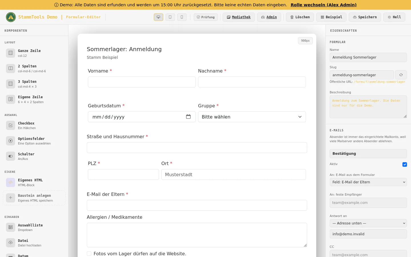 Formular-Editor mit Feldern