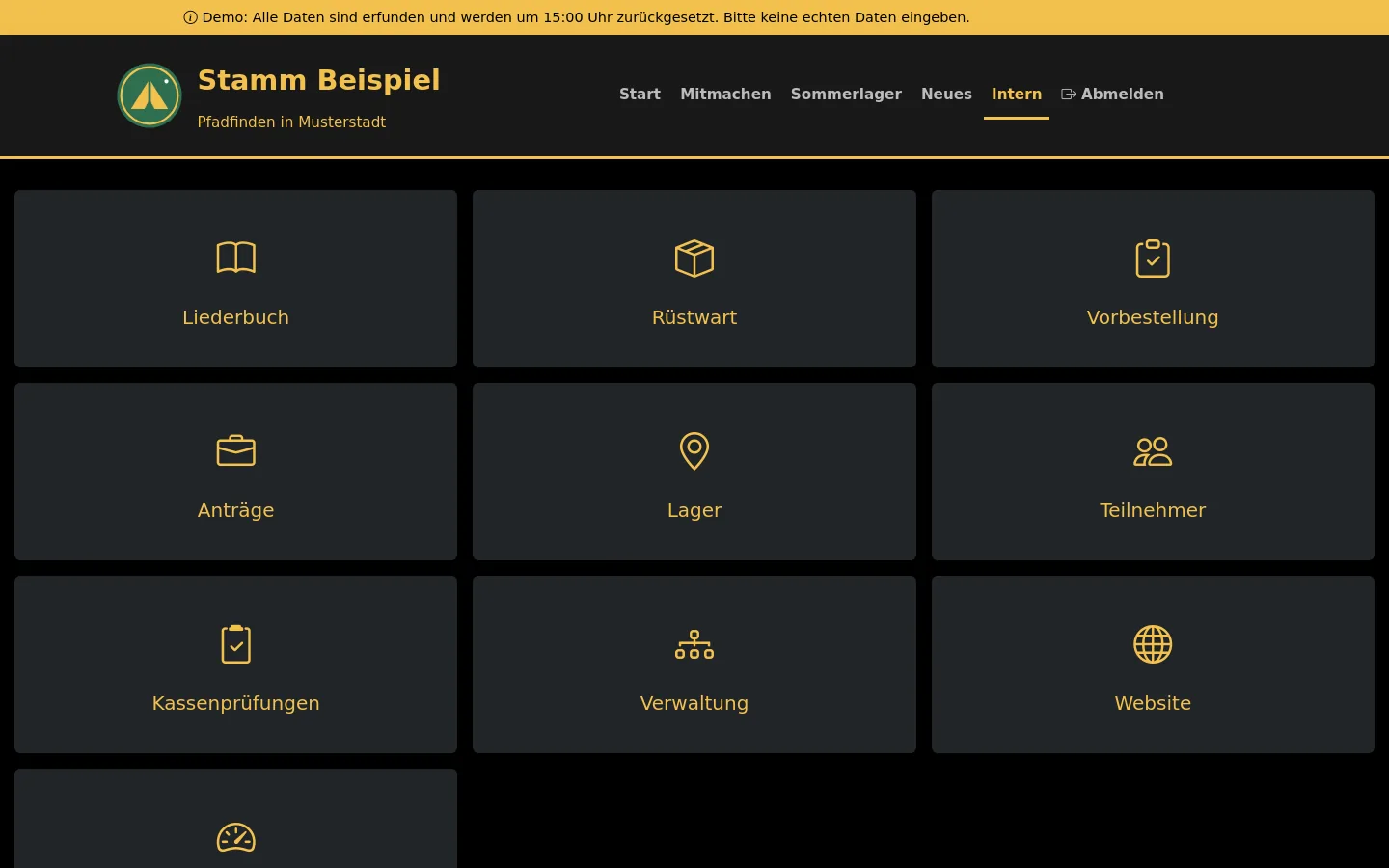 Startseite des internen Bereichs