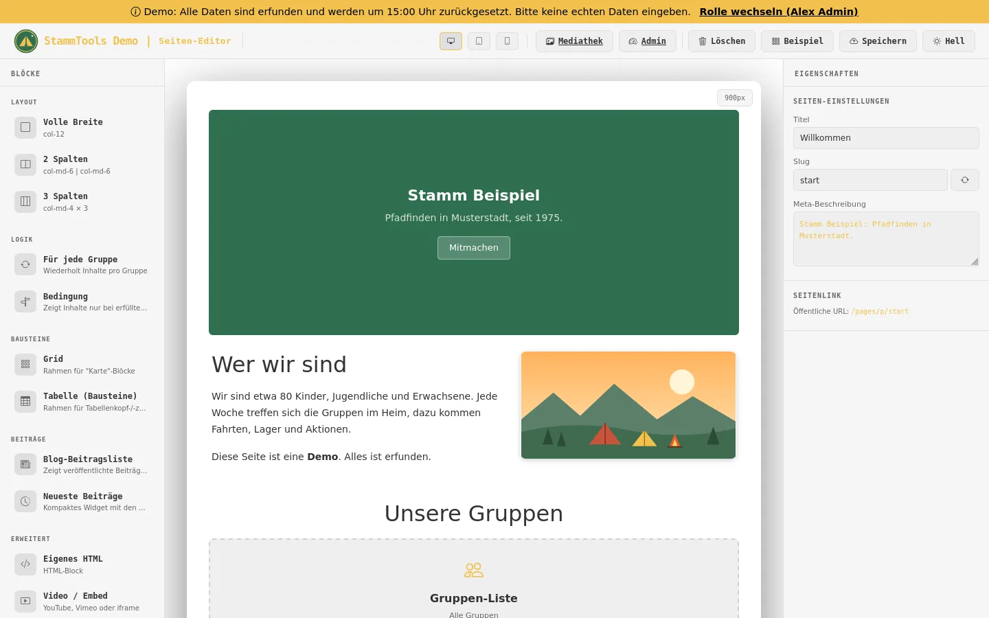 Baukasten-Editor mit Blöcken