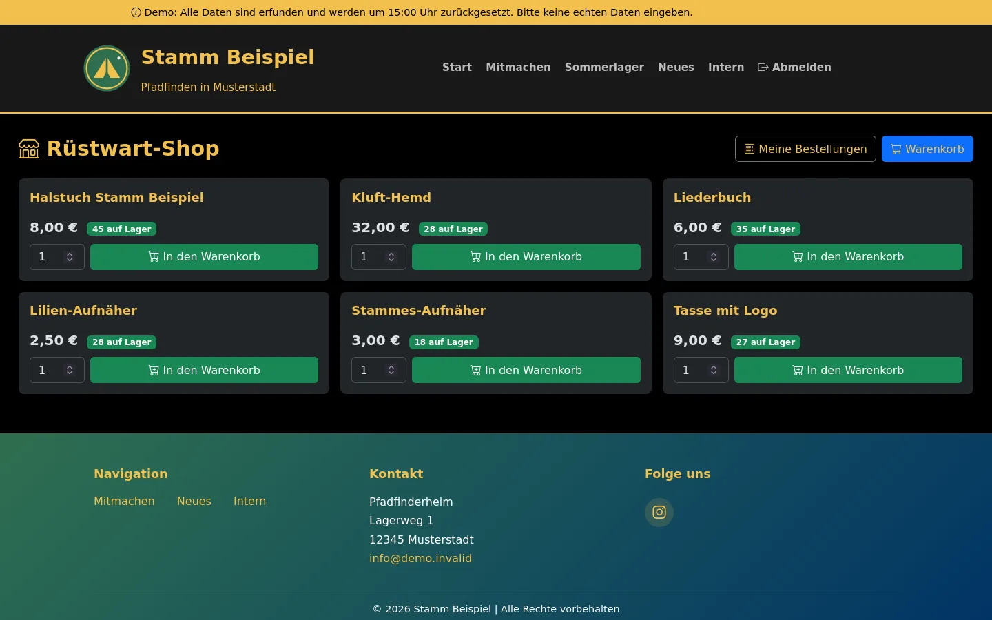 Interner Shop mit Artikeln